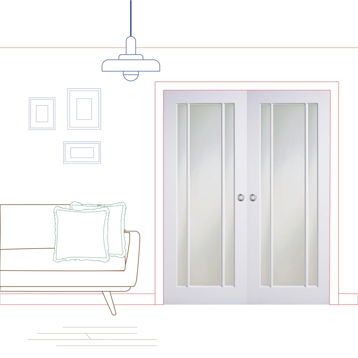 Primed Langdale Frosted Glass Internal Door Pair