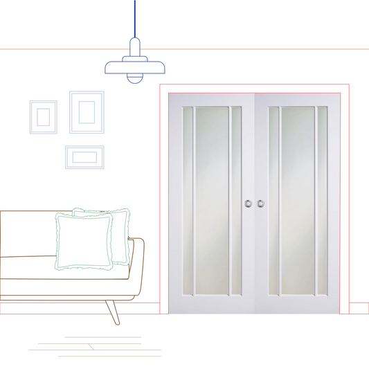 White Primed Langdale Frosted Glass Internal Door Pair