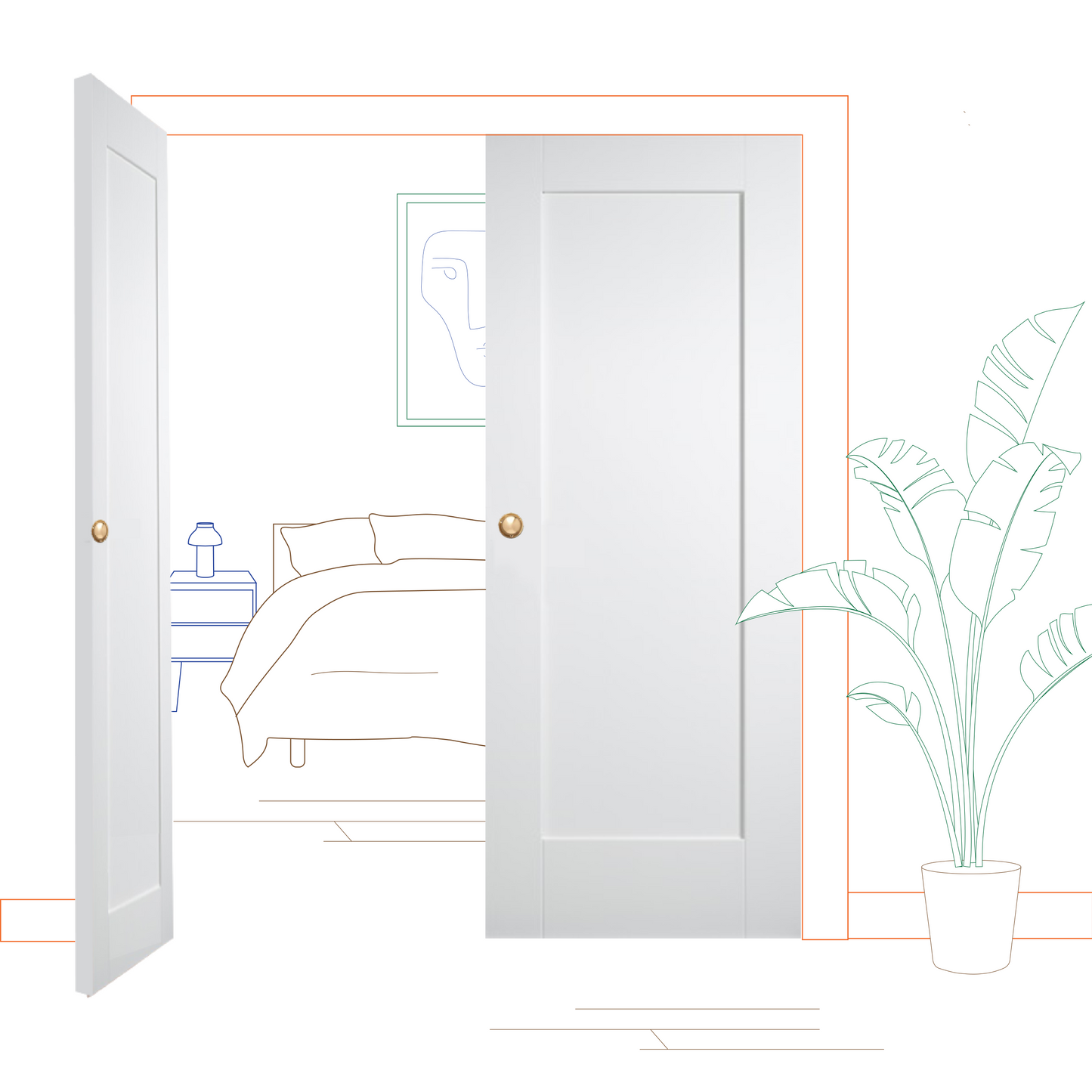 White Shaker 1 Panel Internal Door Pair