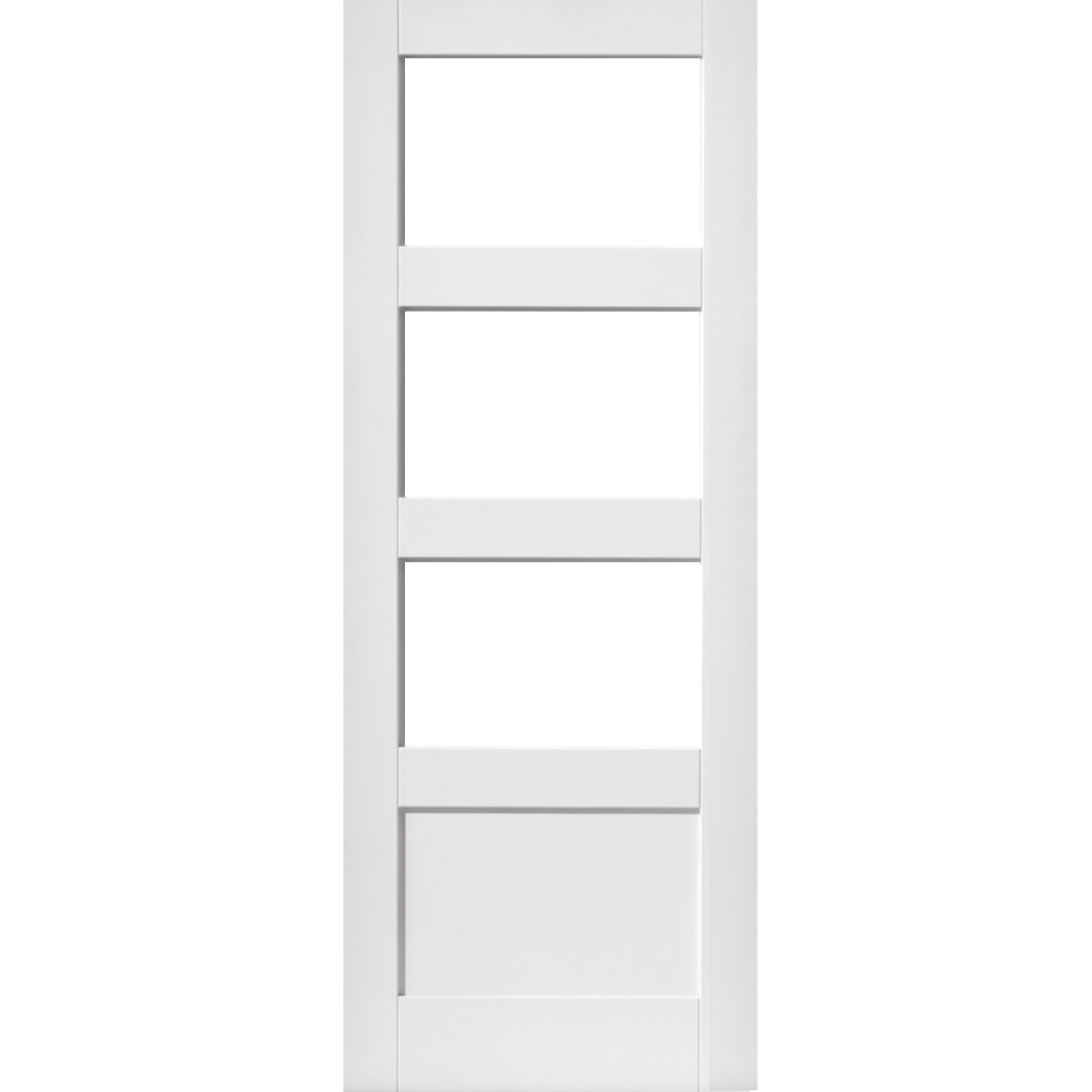 White Primed Shaker 3 Light 1 Panel Clear Glass Pocket Door System