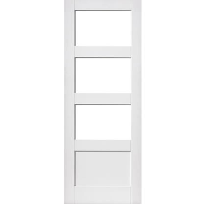 White Primed Shaker 3 Light 1 Panel Clear Glass Pocket Door System