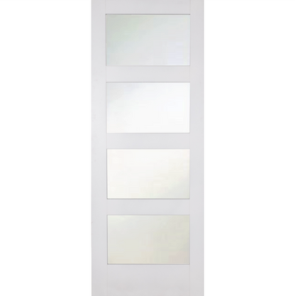 White Primed Shaker 4 Light Frosted Glass Pocket Door System