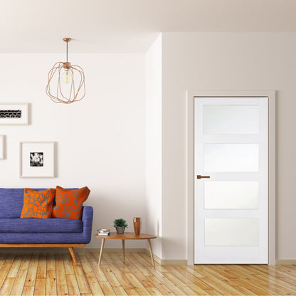 White Primed Shaker 4 Light Frosted Glass Sliding Door System