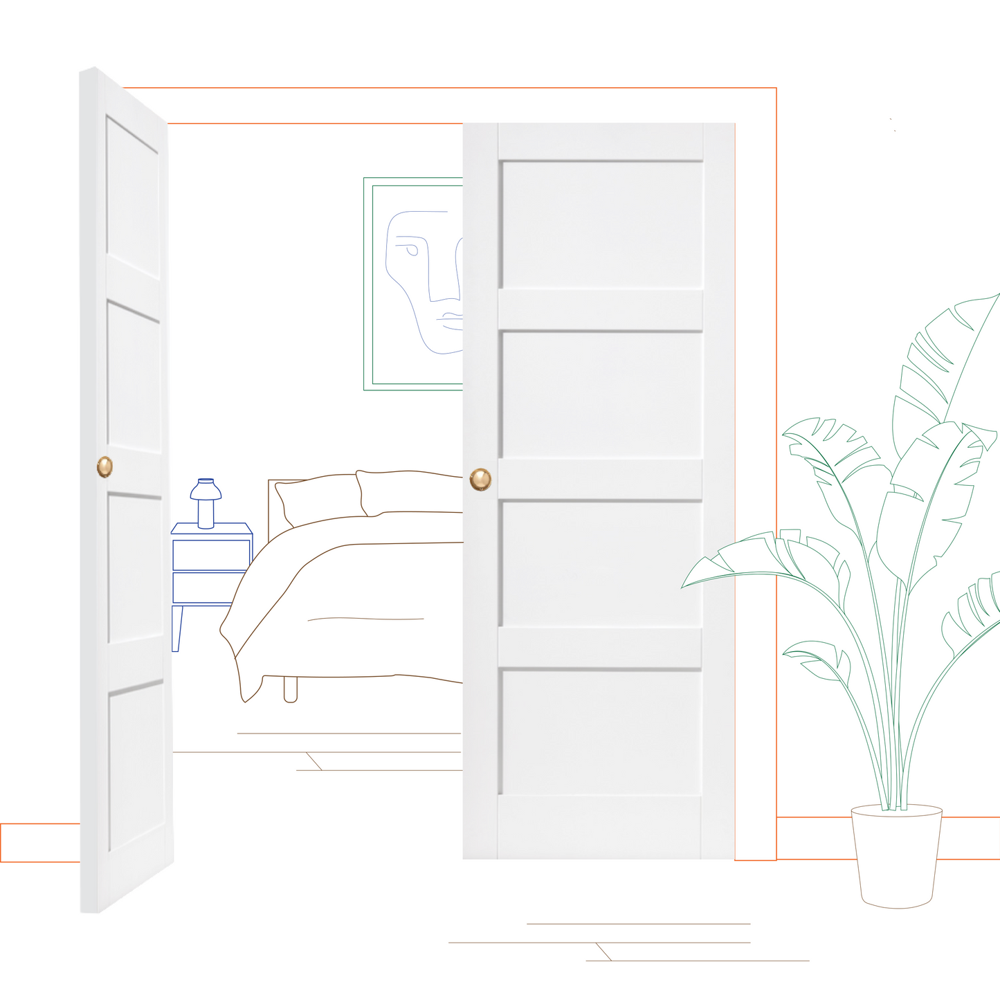White Shaker 4 Panel Internal Door Pair