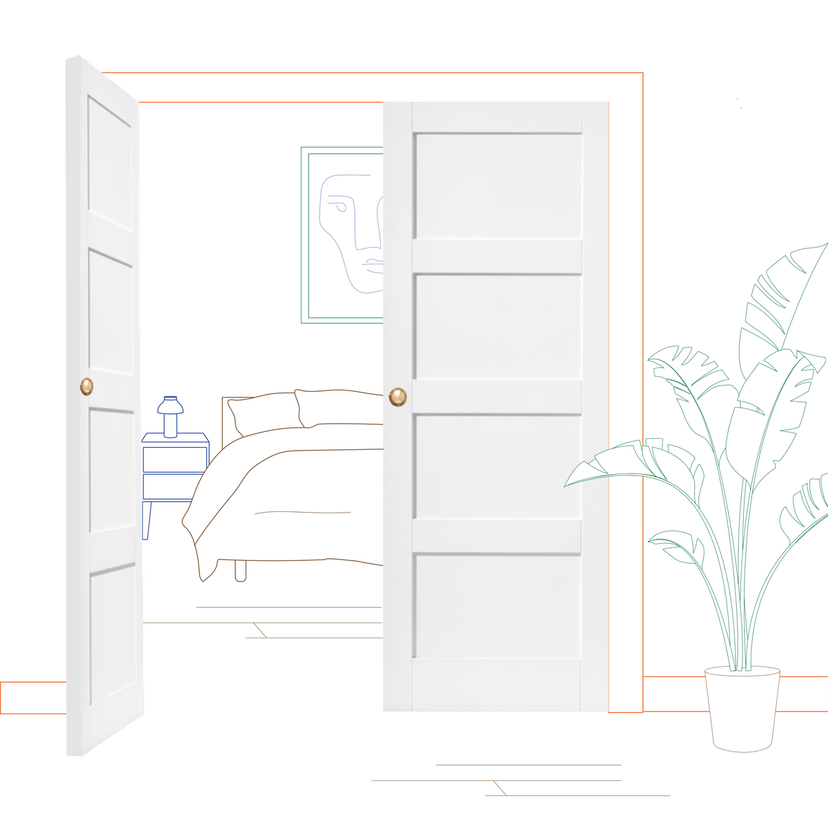 Shaker 4 Panel Internal Door Pair