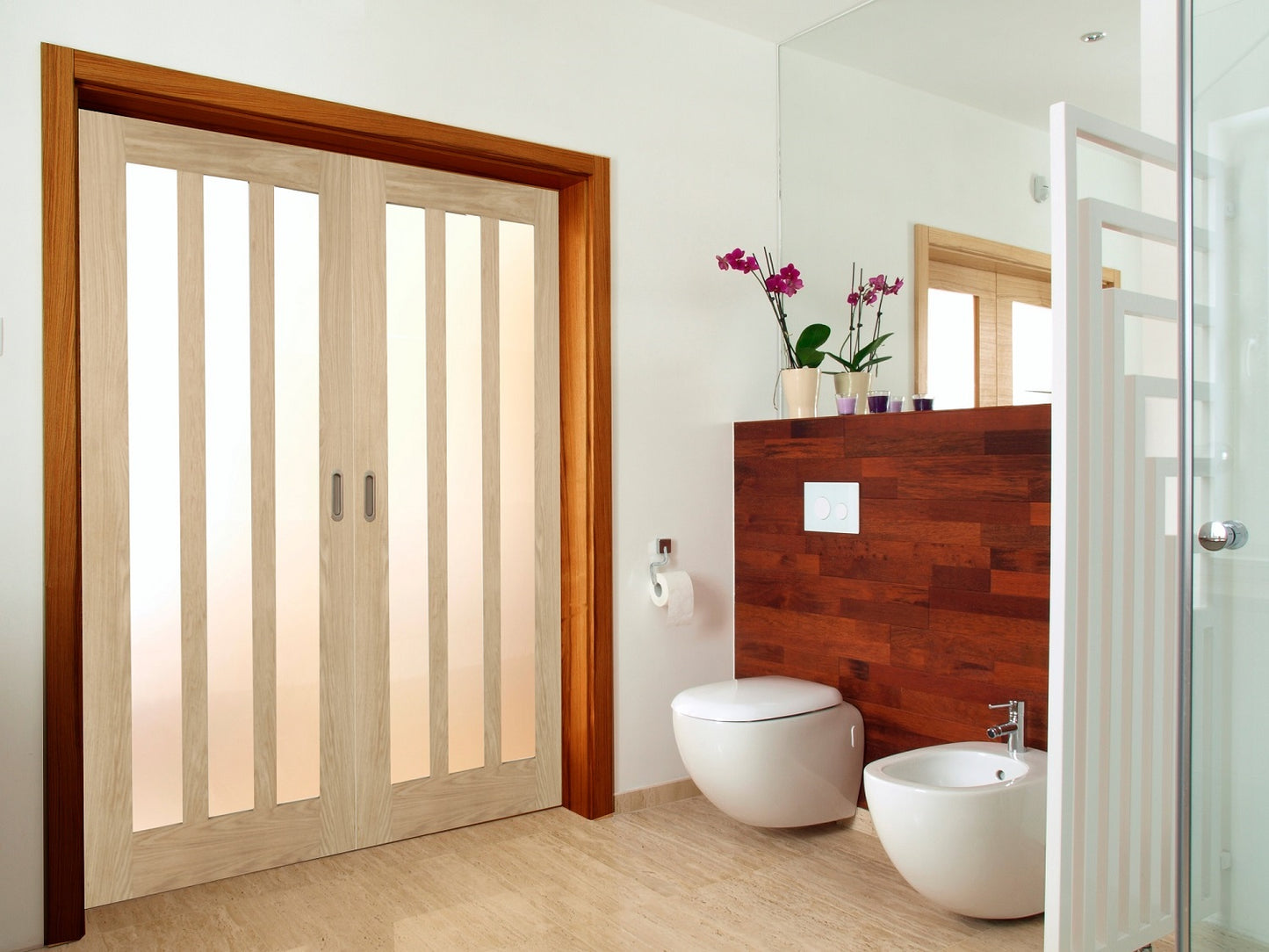 Oak Aston Frosted Glass Internal Door Pair