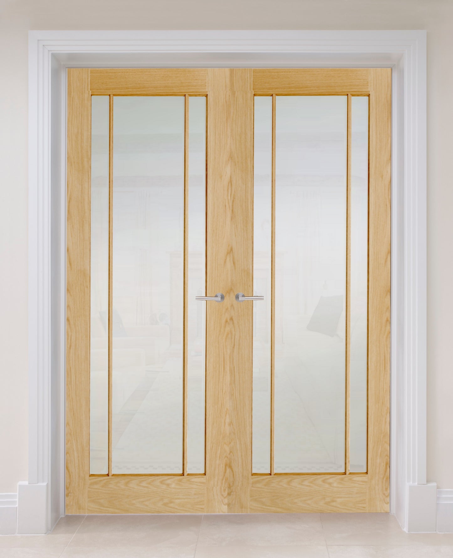 Oak Langdale Frosted Glass Internal Door Pair