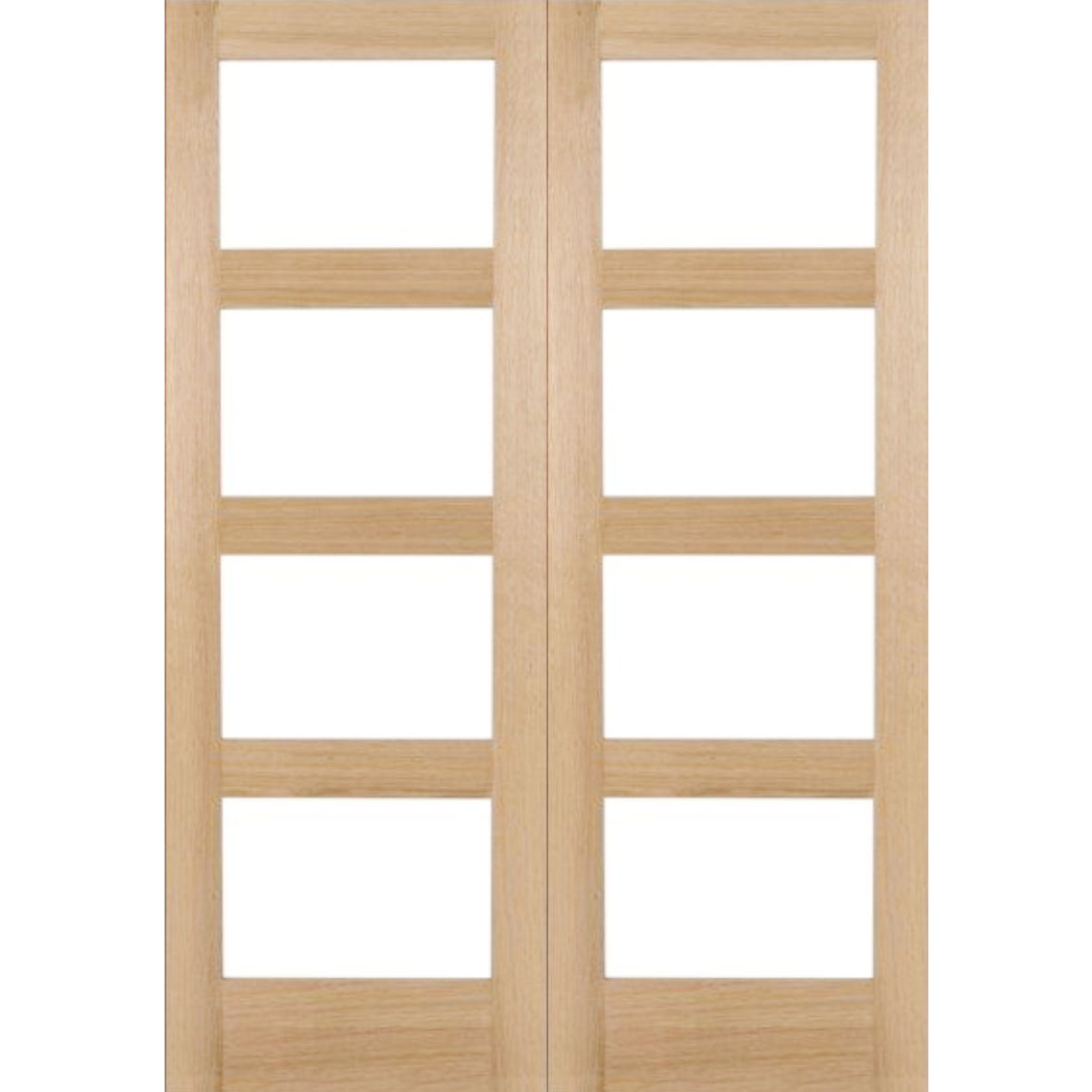 Oak Shaker 4 Light Clear Glass Internal Door Pair