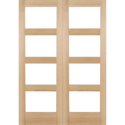 Oak Shaker 4 Light Clear Glass Rebated Internal Door Pair