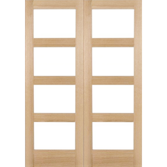 Oak Shaker 4 Light Clear Glass Rebated Internal Door Pair