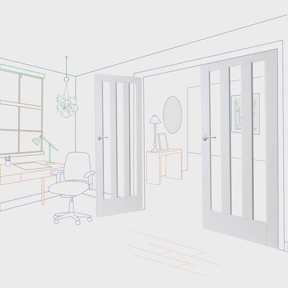 White Primed Aston Clear Glass Internal Door Pair