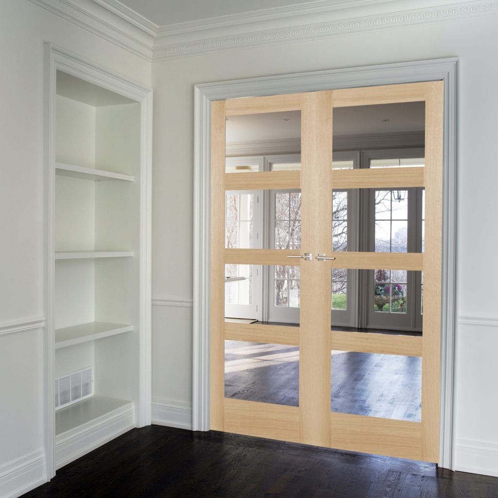 Oak Shaker 4 Light Clear Glass Internal Door Pair | Green Tree Doors