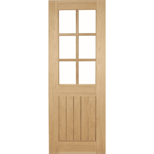 The Oak Mexicana 6 Light Pocket Door is a high quality, attractive door. Featuring 6 panes of clear toughened safety glass which is bevelled for added luxury.